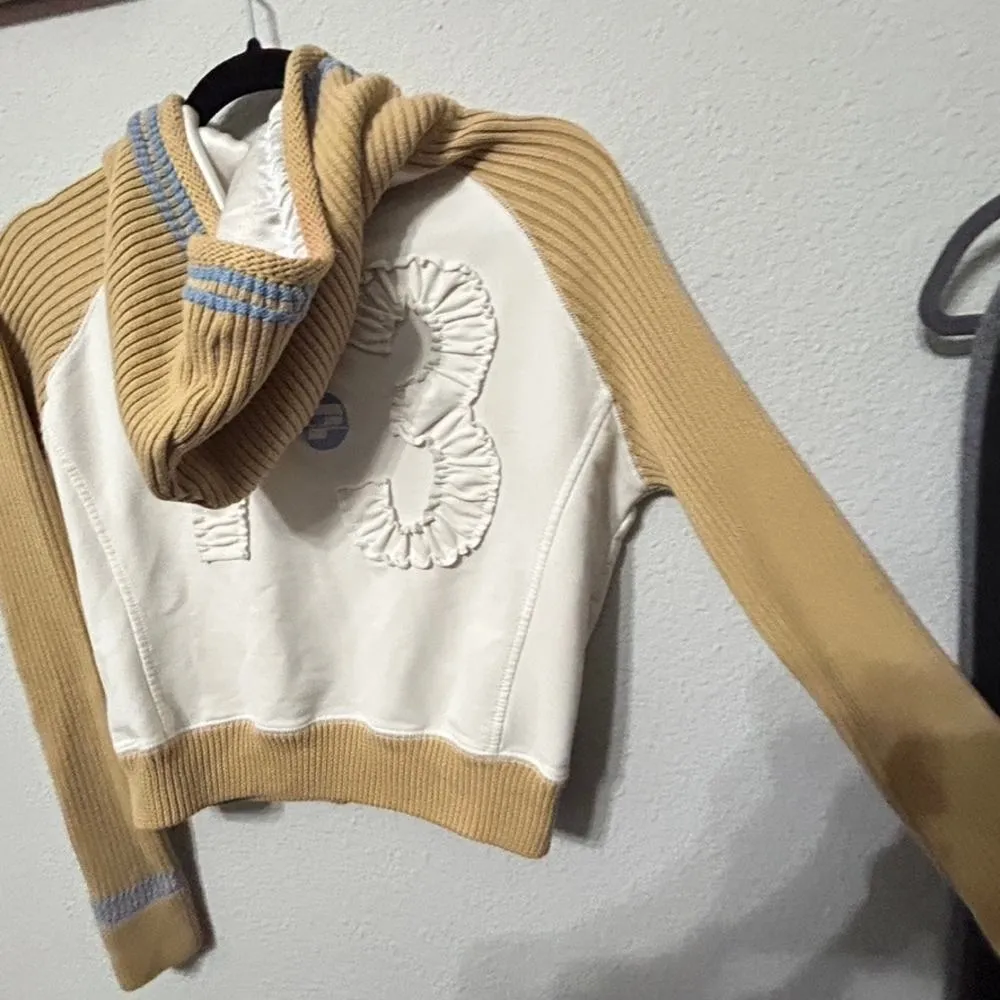 Y2K Pepe Jeans Zip Jacket Ribbed Cream Sleeves & Hood Small Hip-Hop Throwback - Image 8