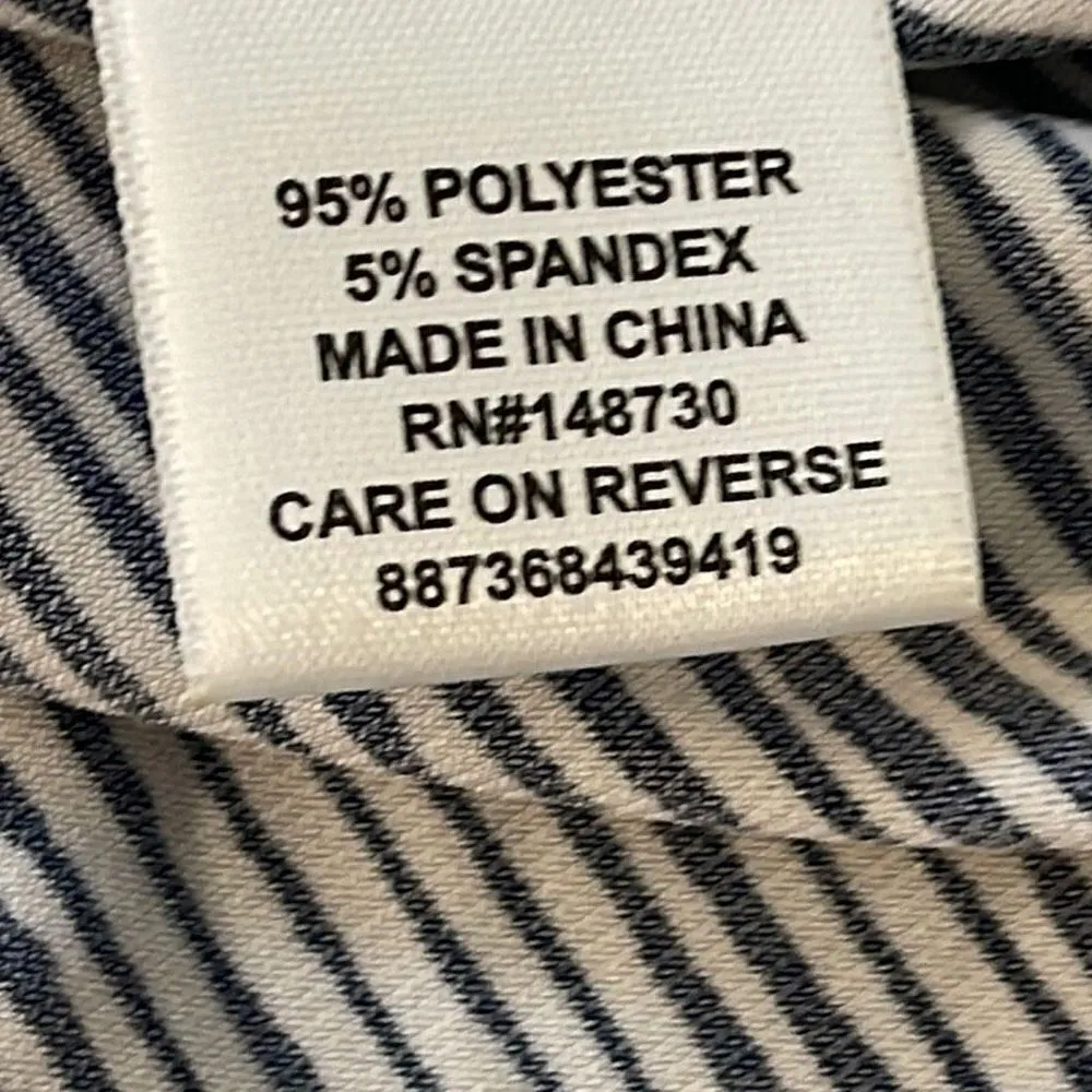 ELLE Women's Shift Dress Cold Shoulder Short Sleeve Striped Midi Large Navy Blue - Image 7