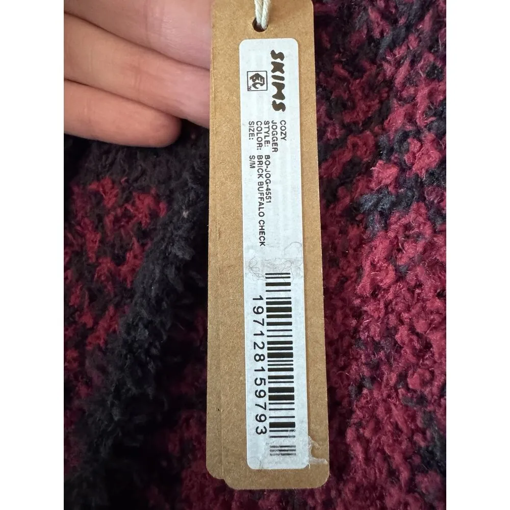 Skims Cozy Knit Jogger Pant Sherpa Brick Buffalo Check S/M NWT - Image 4