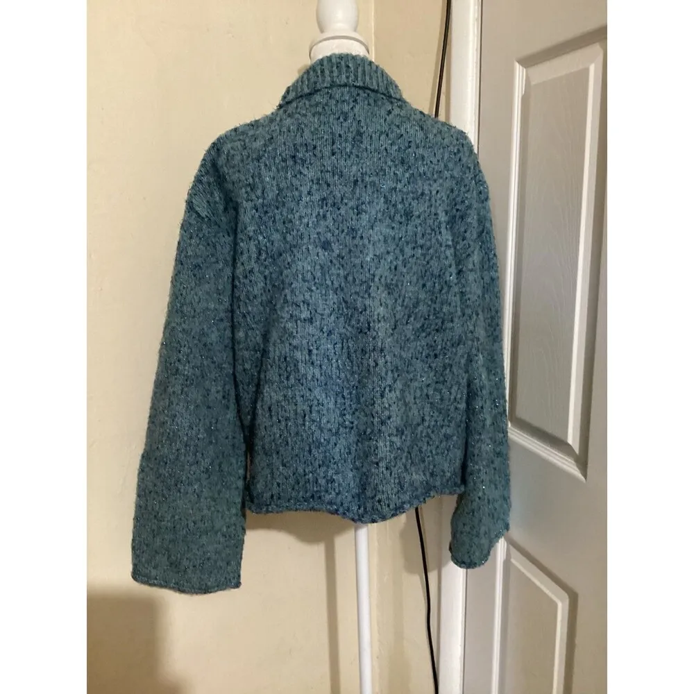 Anthropologie Moth Sweater Womens XS Blue Chunky Knit Pullover Sparkle Shimmer - Image 5