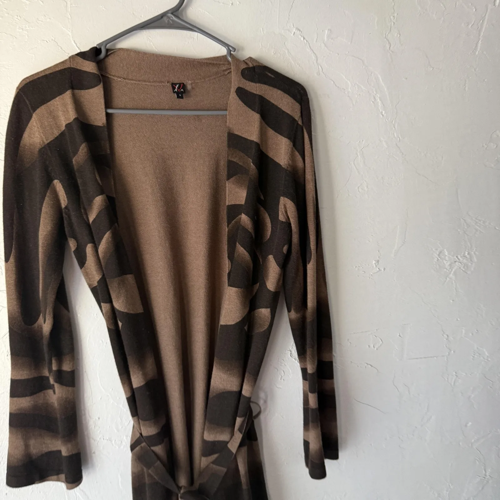 Ava Sweater Y2k‎ Small Brown Black Belted Cardigan Tie Waist Long Grunge Fall - Image 2