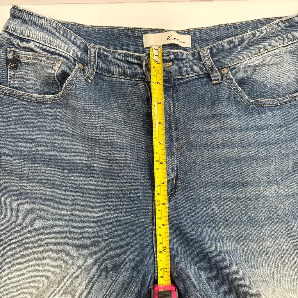 KanCan High Rise Wide Leg Denim Flare Jeans Frayed Hem Stretch Size 13/30x30 Blue - Image 9