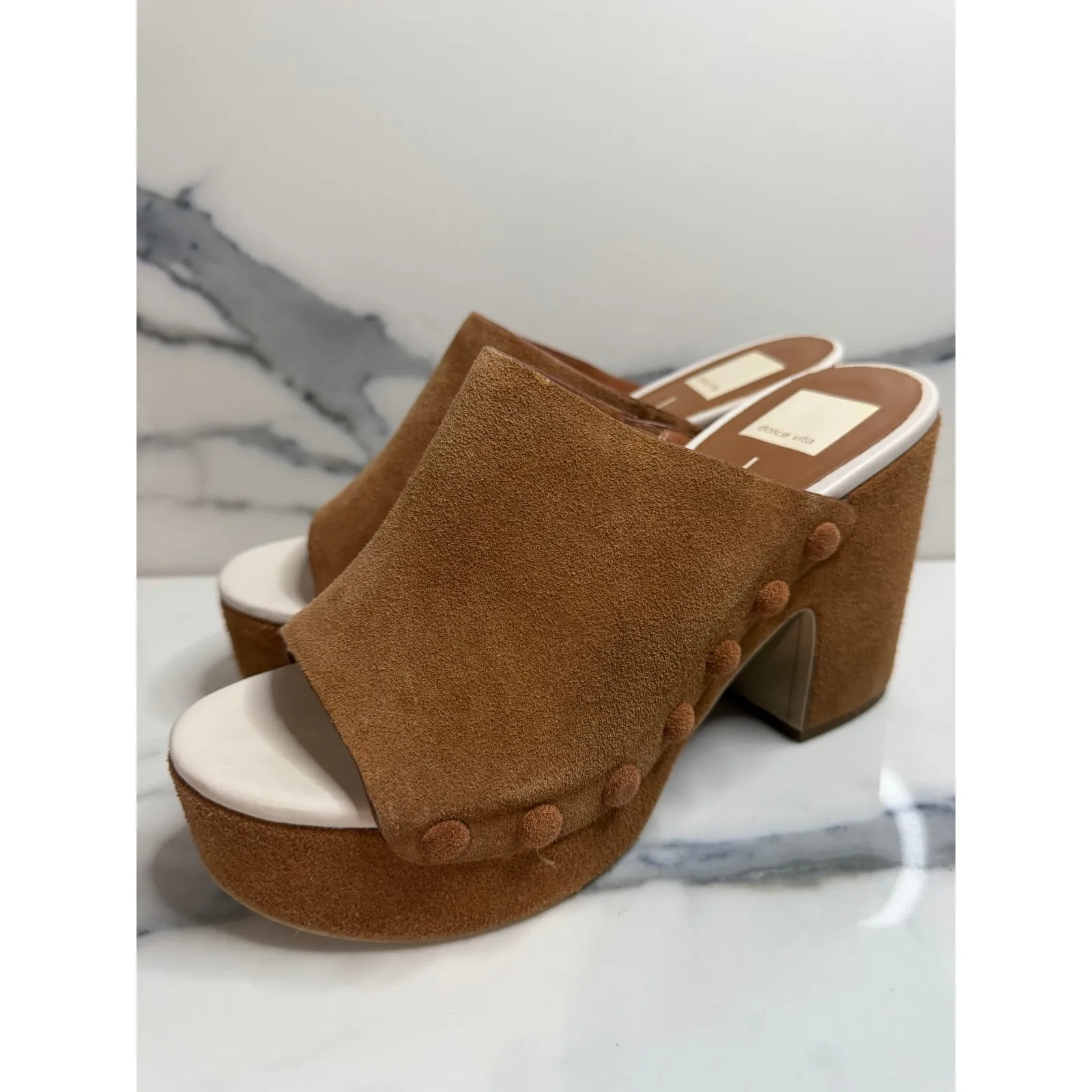 Dolce Vita Mushroom Tan Suede Chunky Platform Emol Sandal Sz 8 Boho Festival Brown - Image 3