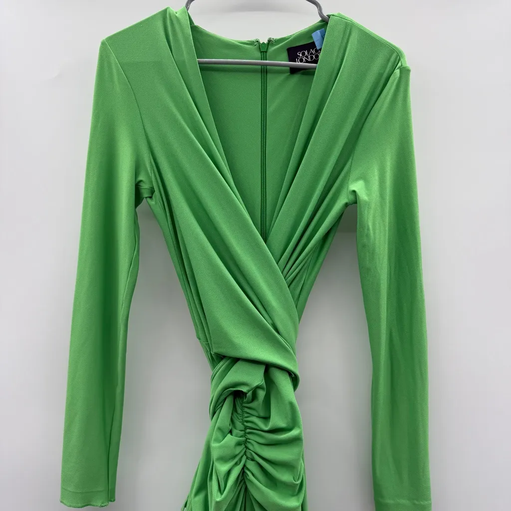 Solace London Lorena Midi Long Sleeve Draped Dress in Bright Green Sz 6 US‎ - Image 4