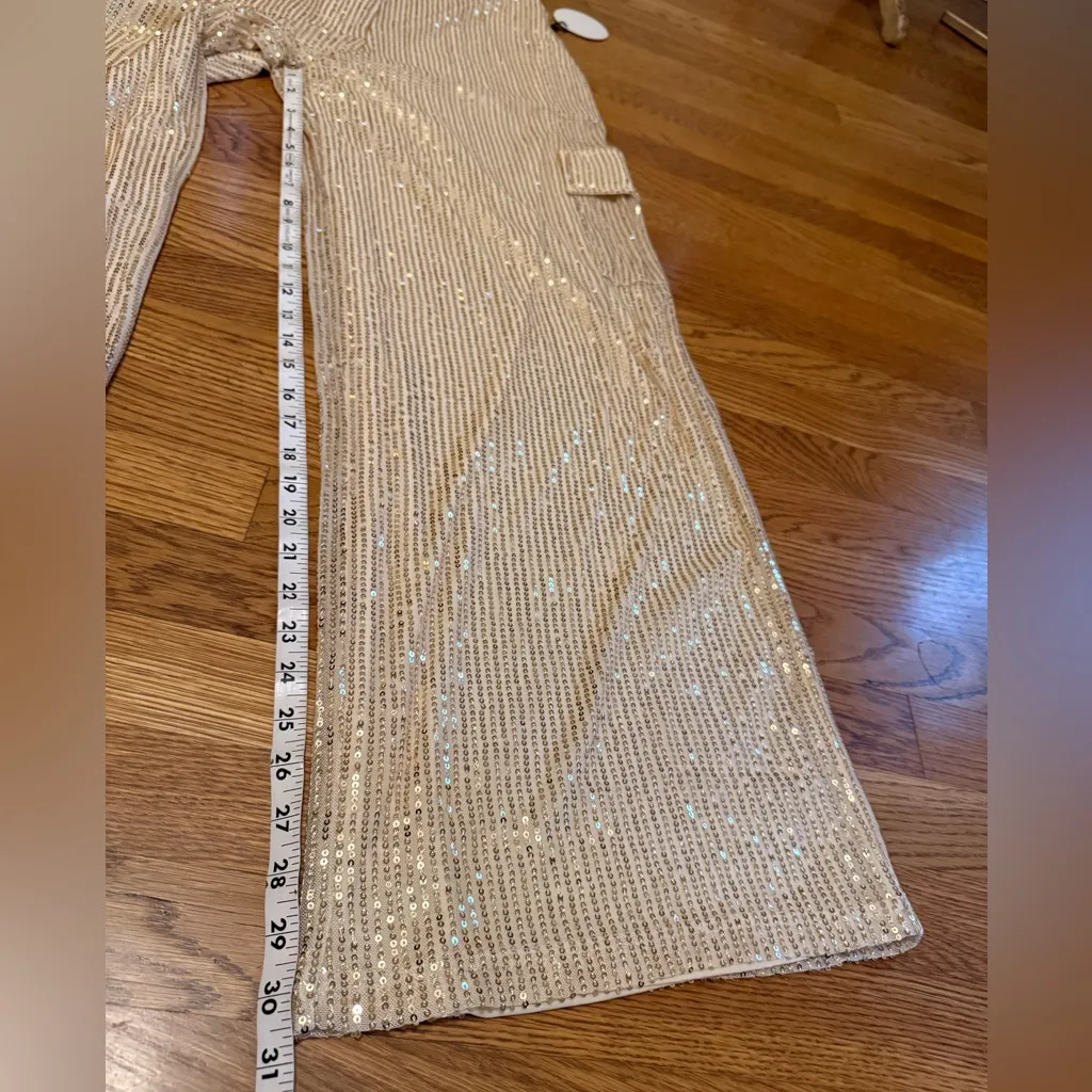 Elegant cream sequined cargo pants size M Size M - Image 10