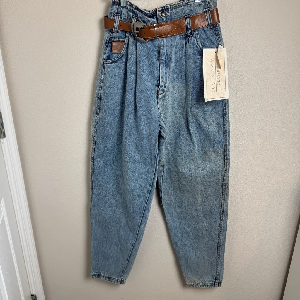 Vintage Bugle Boy Jeans Womens Size 26 Blue Acid Wash Parachute Denim Pants 80s - Image 4