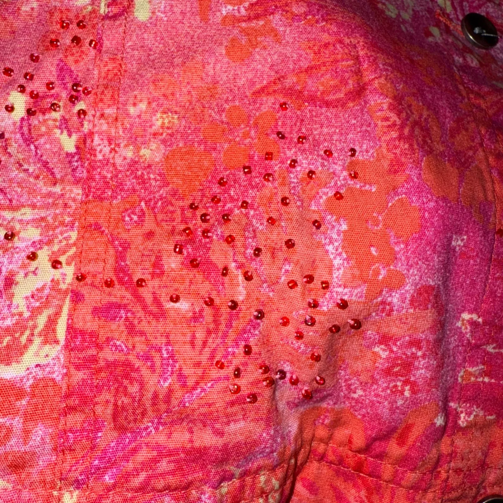 Coldwater Creek Floral Button Down Shirt Jacket Pink Women XL embroidered art‎ - Image 3