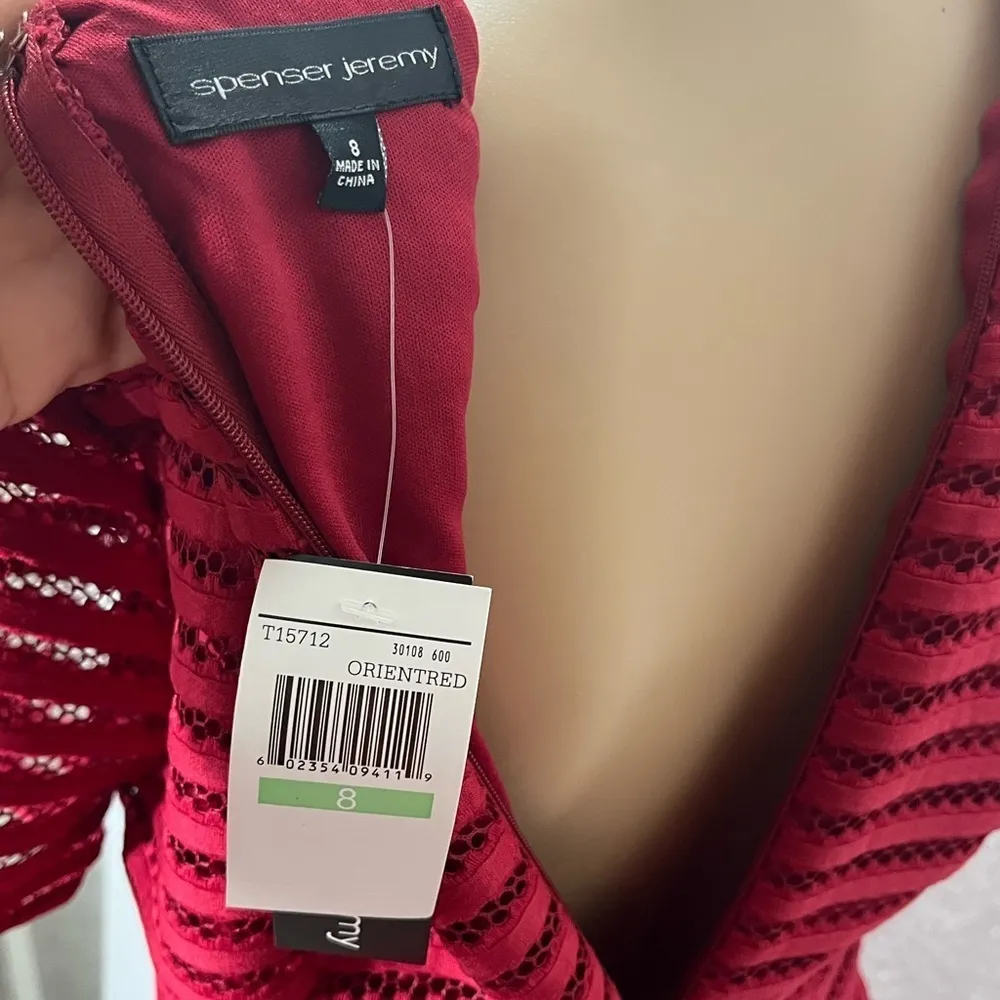 NWT Spenser Jeremy Maroon Event Party Dress Size 8 short sleeve striped - Image 6