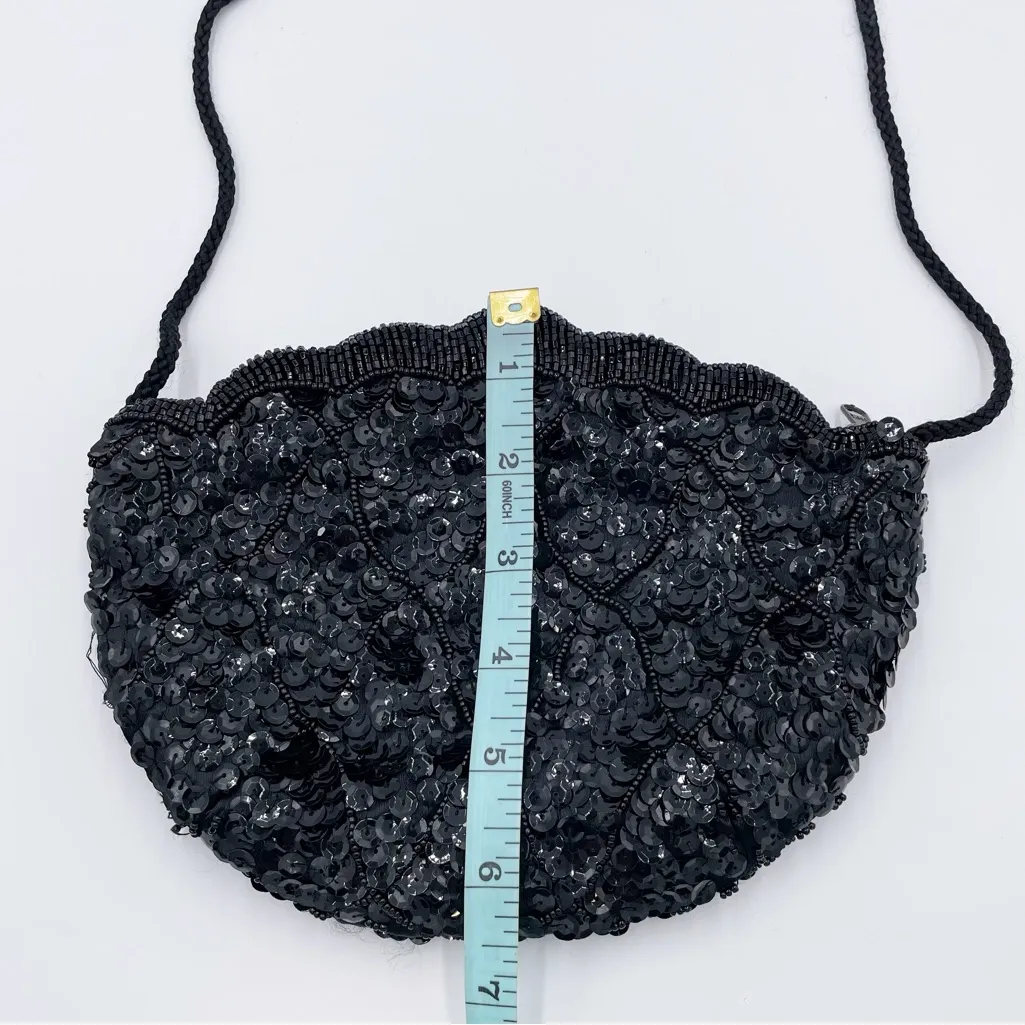 Vintage La Regale Ltd Scalloped Black Beaded Sequin Evening Purse Shoulder Bag - Image 11