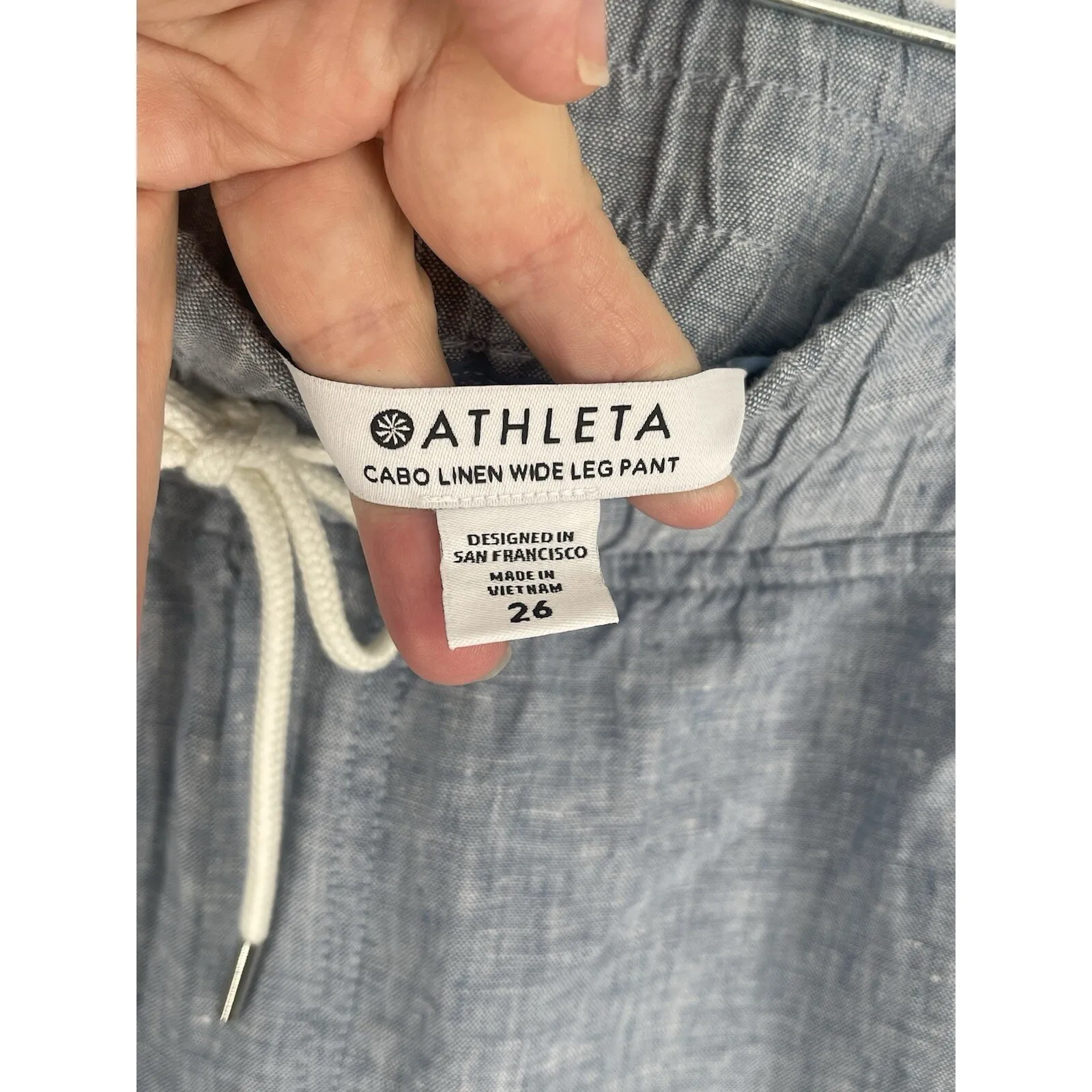 Athleta  Cabo Linen Wide Leg Pull‎ On Relaxed Drawstring Pants Blue Plus Size 26 - Image 6