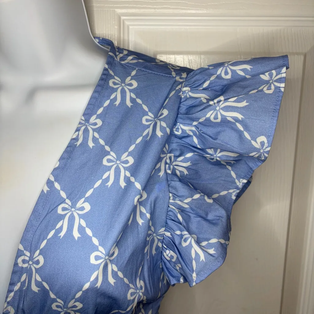 Sail to Sable Blue Hydrangea Bow Print Flutter Sleeve Vneck Maxi Dress XS NWT - Image 7