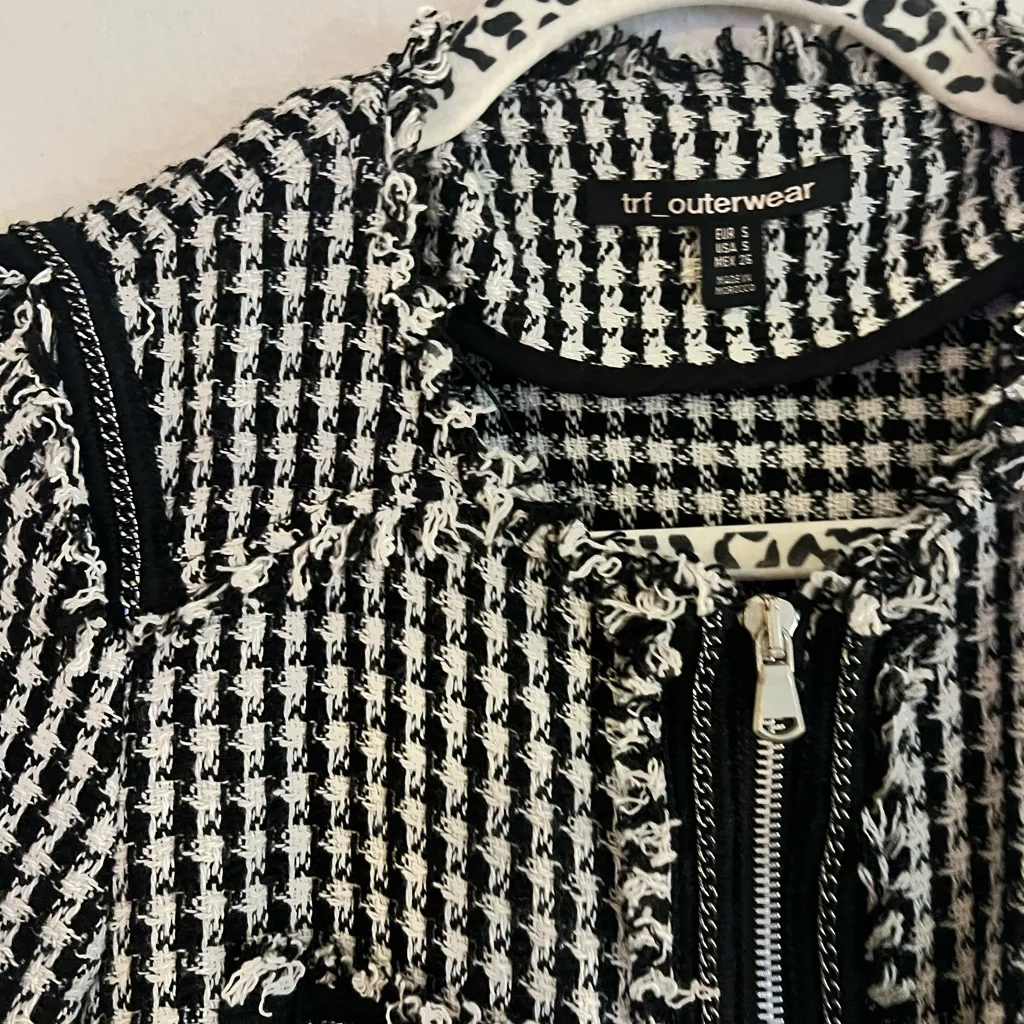 Zara TRF Outerwear Tweed Houndstooth Coat - Image 3