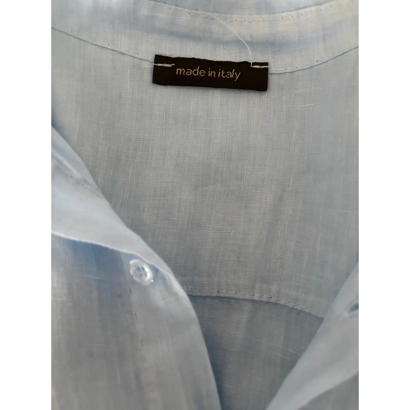 Classic Linen Button Down Shirt Womens Large Blue Preppy Coastal Nautical Italy - Image 3