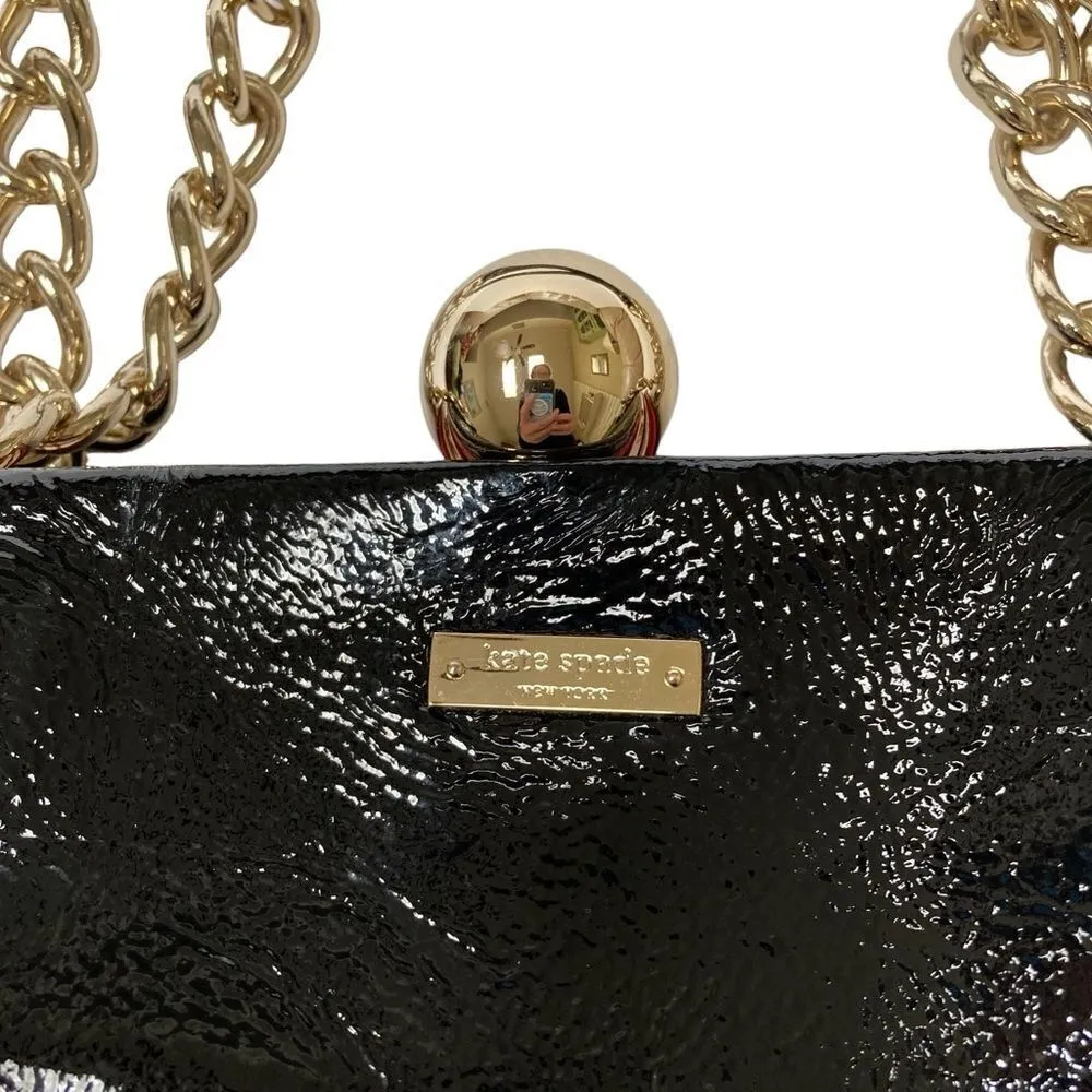 Kate Spade New York Journal Darcy Black Patent Leather Hand Bag Gold Chain Strap - Image 9