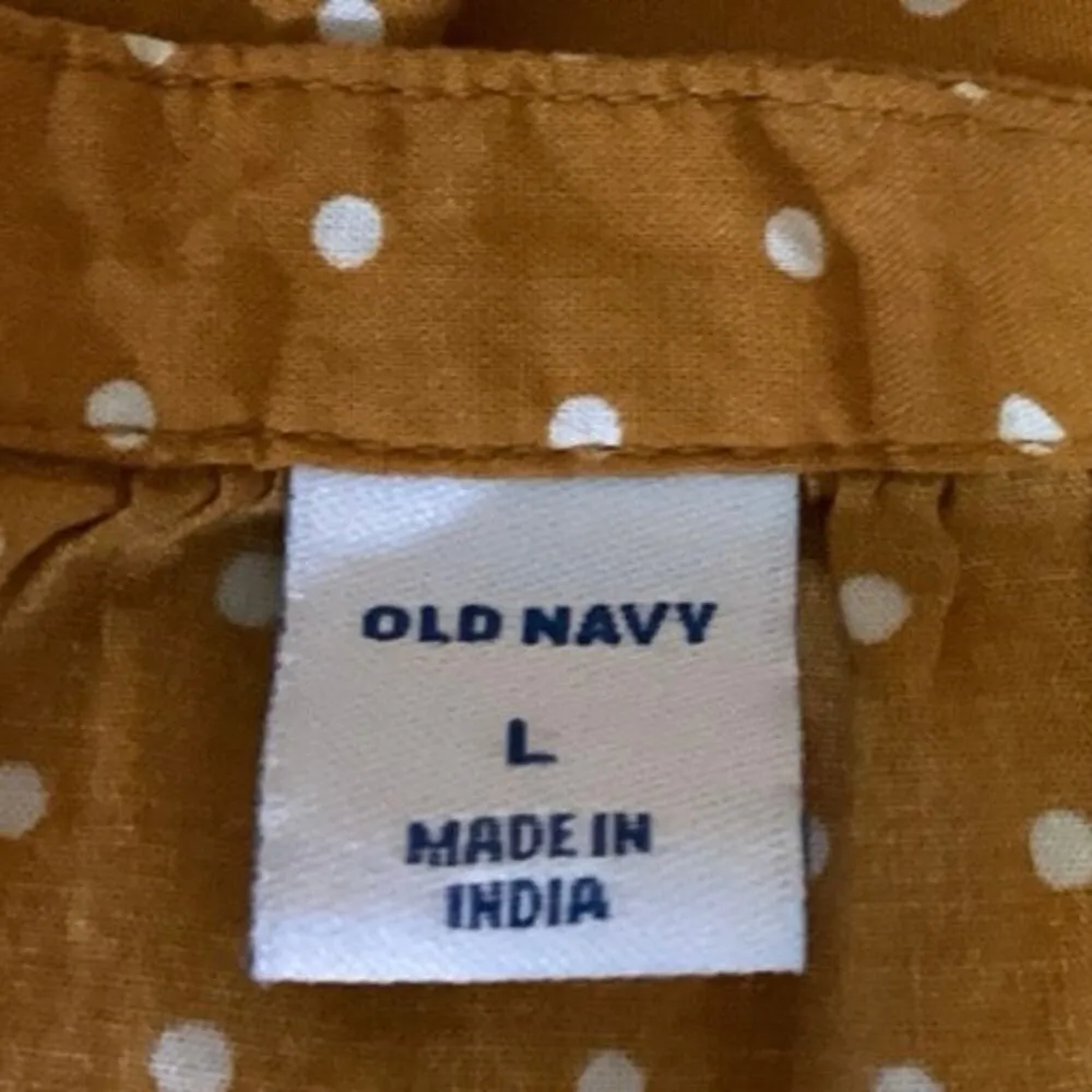 Old Navy Women Yellow Polka Dot Short Sleeve Band Collared Button Up Shirt Top L - Image 3