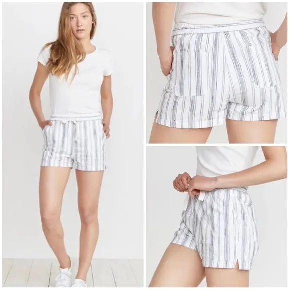 Marine layer • striped linen drawstring high waist shorts with pockets - Image 2