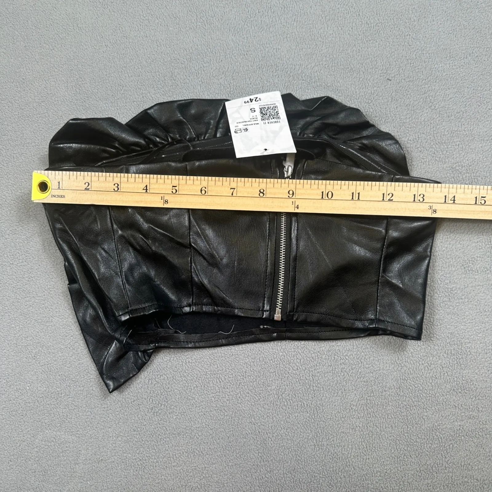 NWT Forever 21 S Womens Black Faux Leather Bustier Top Knit Cropped Rose Detail - Image 3