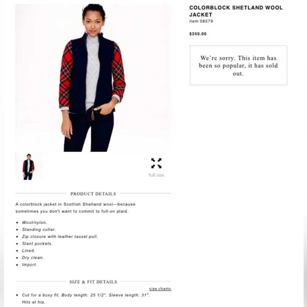 J Crew Colorblock Shetland Tartan Plaid Tassel Zipper Wool Jacket - Image 3