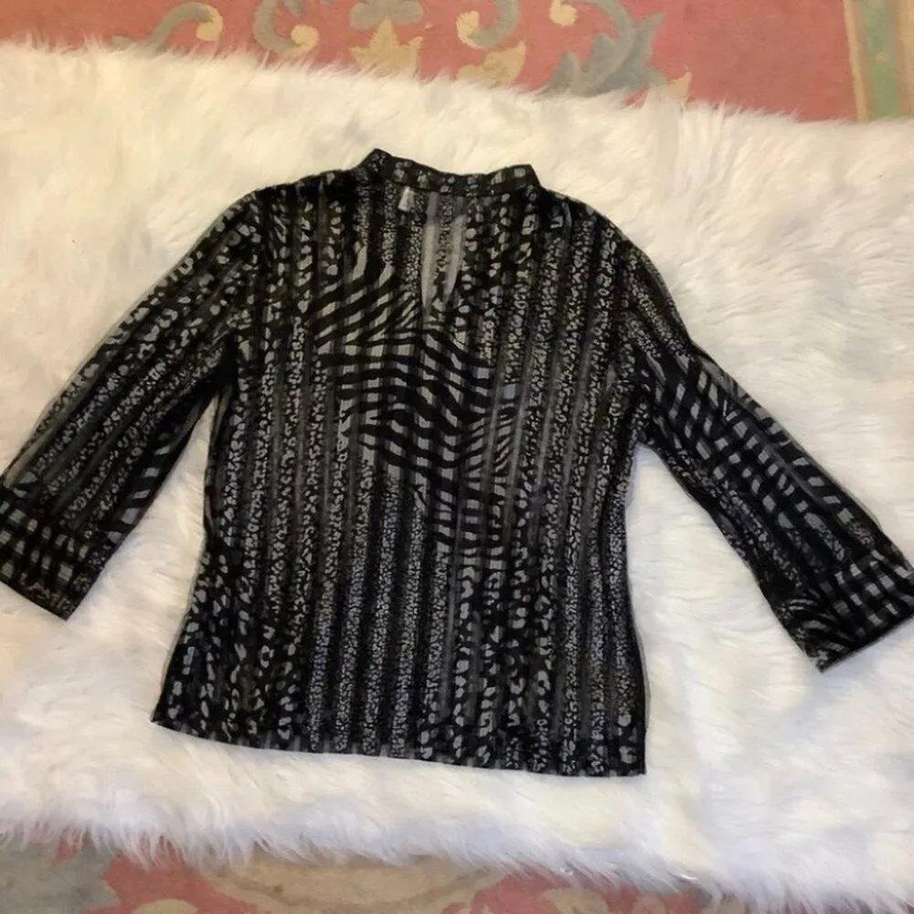 Chico's Chico’s Animal Print Sheer Striped Jacket Black 0 - Image 10