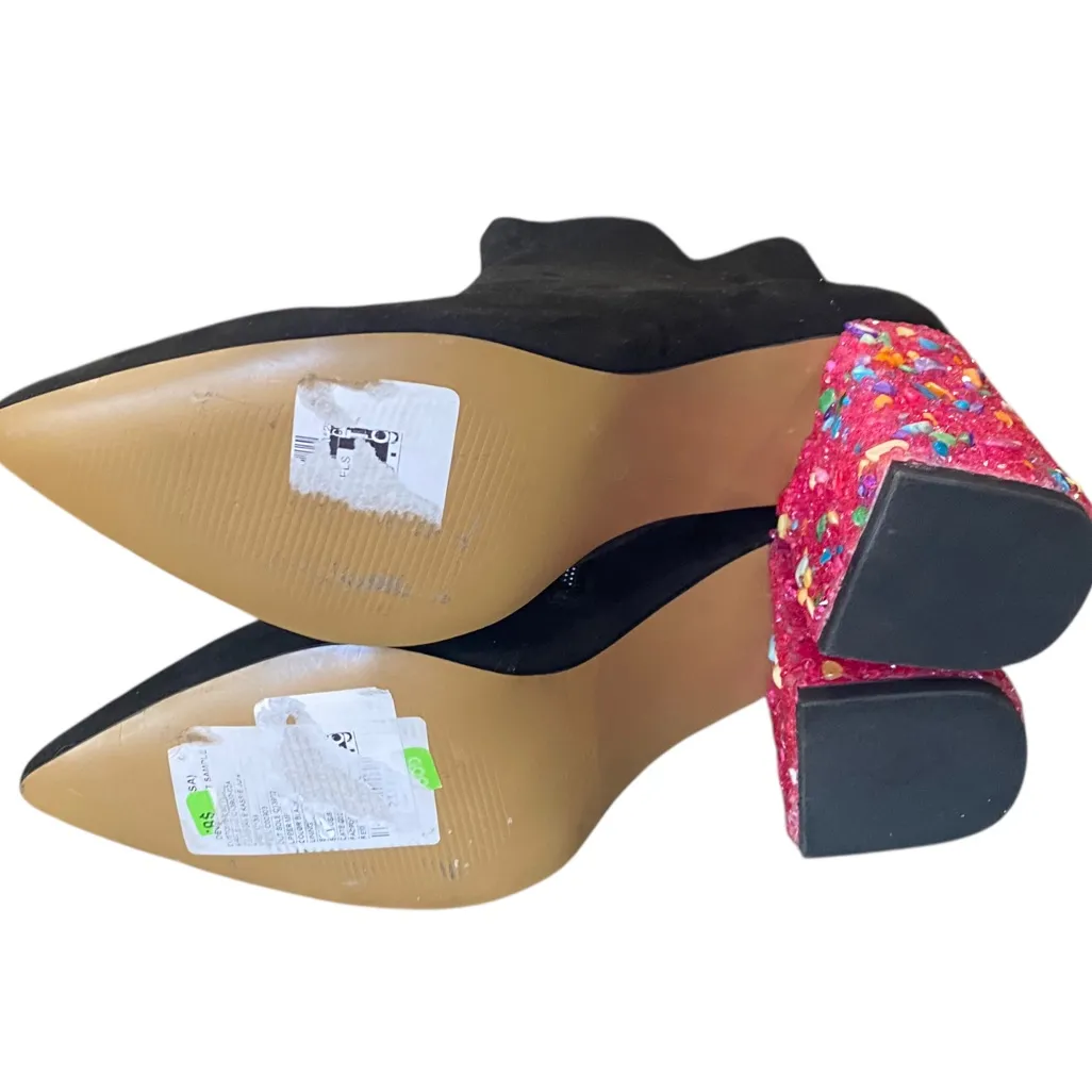 BETSEY JOHNSON Black KASSIE Point toe Ankle Boots Pink multicolor Heel NEW Sz 6 - Image 8