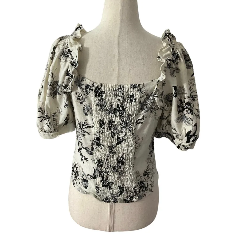 Who What Wear Ivory Floral Linen Shirt Women Top Size Small | 56-42 - Image 2