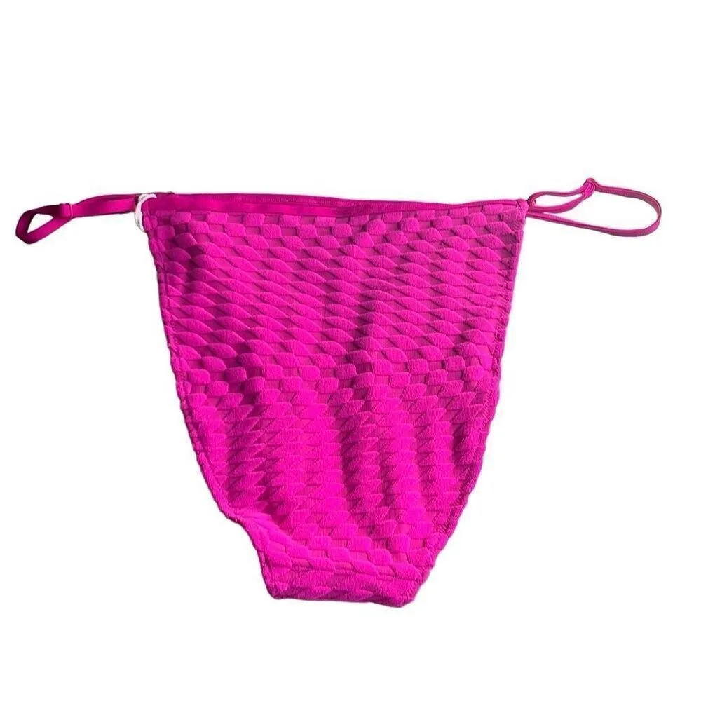 Good American 7 4X Plus String Bikini Bottom Hawaiian Pink Textured High Cut NWT - Image 2