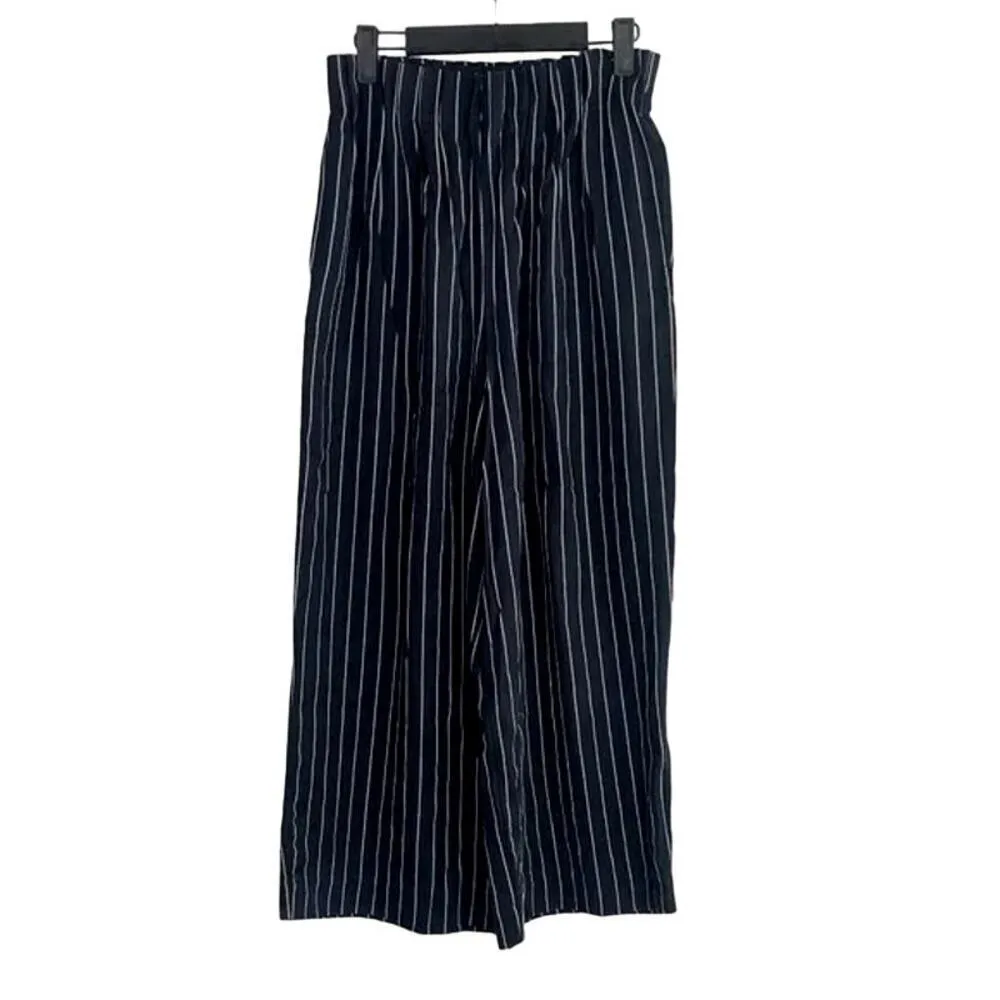 Zara Striped Wide Leg Crop Paperbag Trousers Elastic Waist Pockets S Black White - Image 11