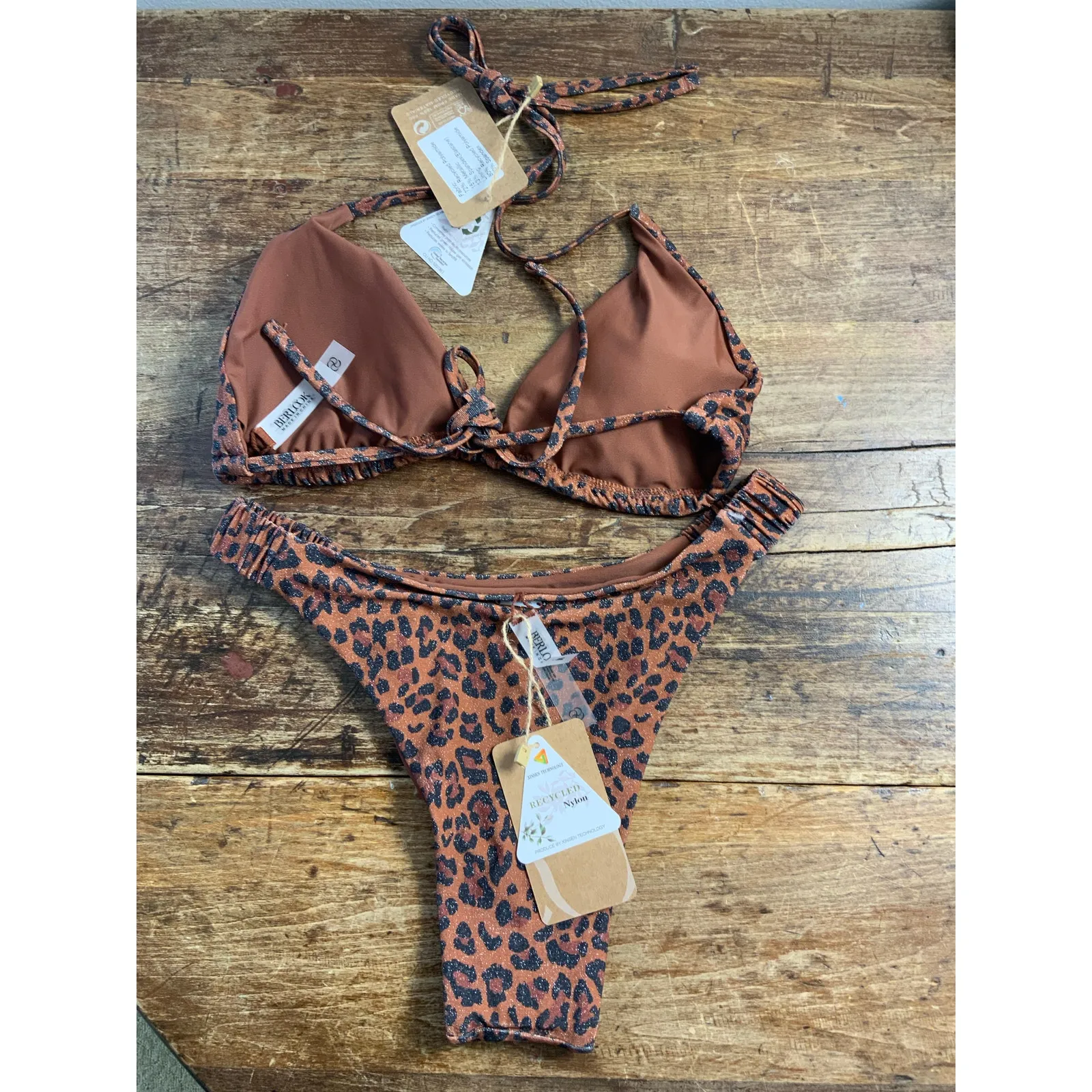 Berlook Leopard Print Halter‎ Triangle Bikini NWT size medium Brown - Image 5