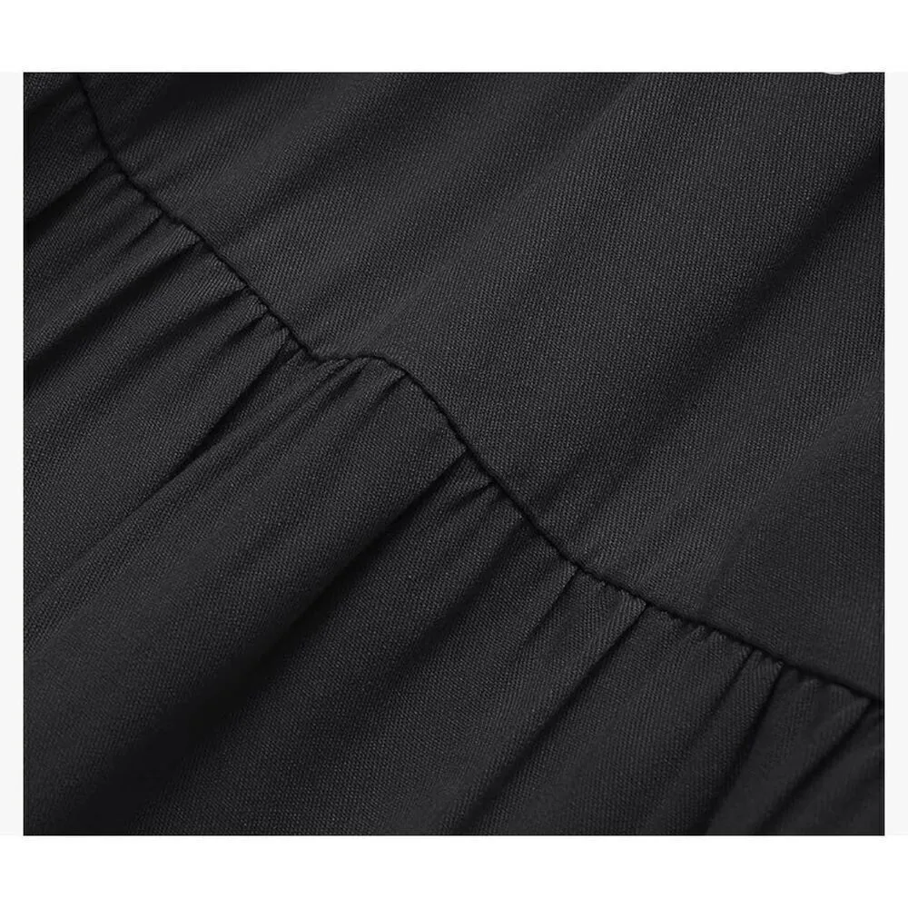 NEW Long Sleeve Crew Neck High Waist Smocked Flowy Tiered Midi Dress L Black Size L - Image 4