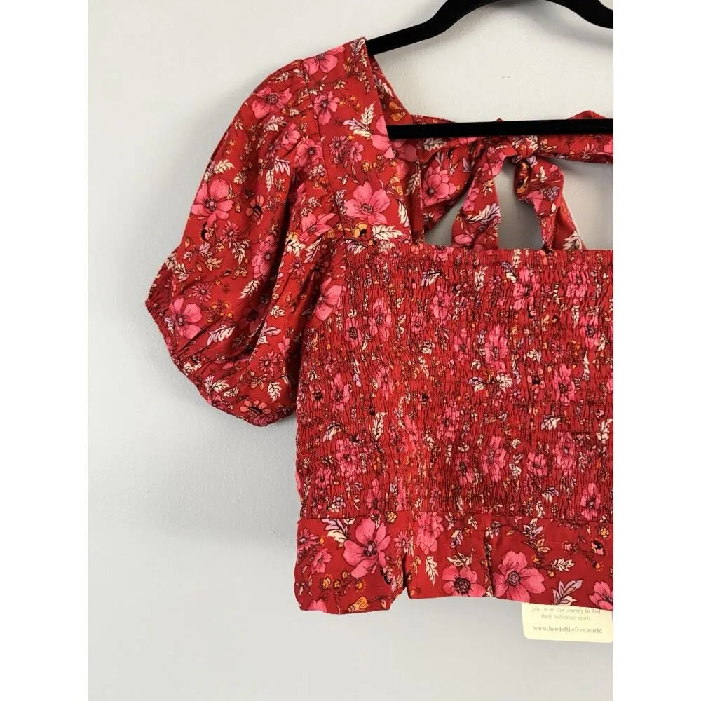 NWT Band Of The Free Joelle Crimson Floral Smocked Crop Top Women’s Size Large Red - Image 7
