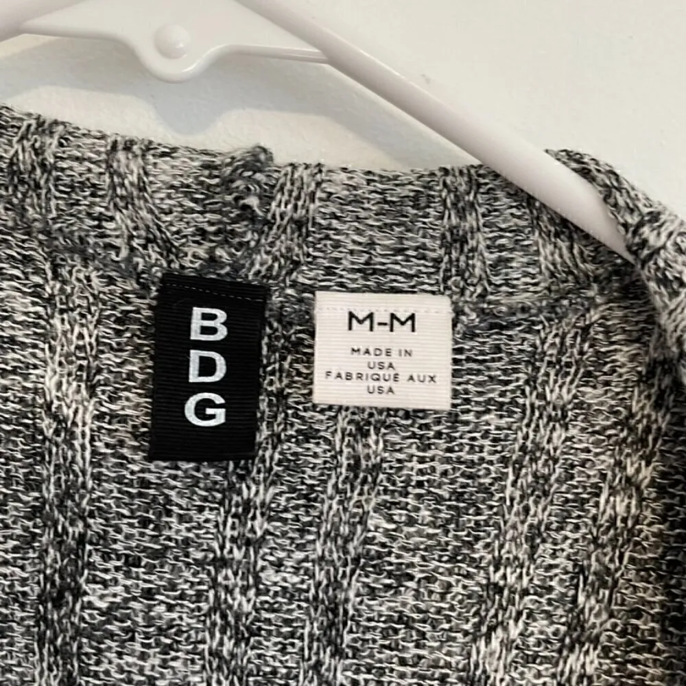 BDG URBAN OUTFITTERS UO Hooded Ribbed Cardigan Black White Marled Open Sweater - Image 5