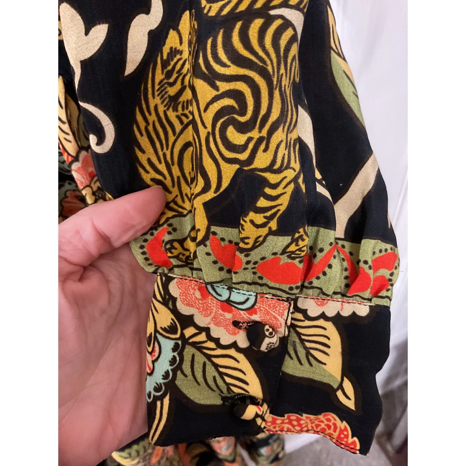 Rhode Resort 100% Silk Orange Floral Red Trim V - Image 5