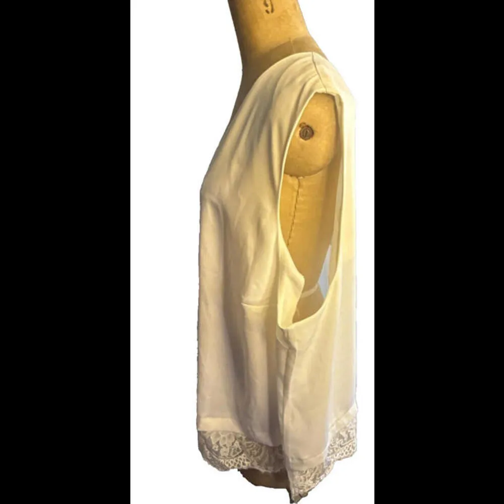 The Limited Off White Cream Business Dress Silky Lace Trim V Neck Cami Tank NWT - Image 6