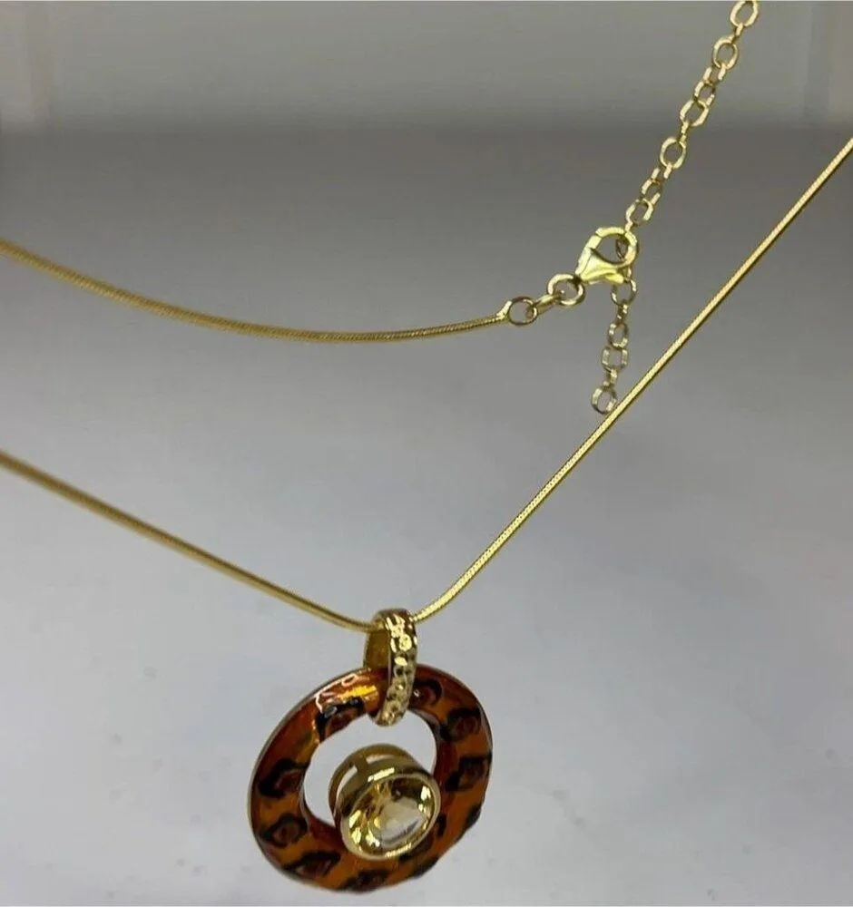 Sterling Silver Vermeil Women's 16" Necklace With Unique Citrine Pendant Yellow - Image 4