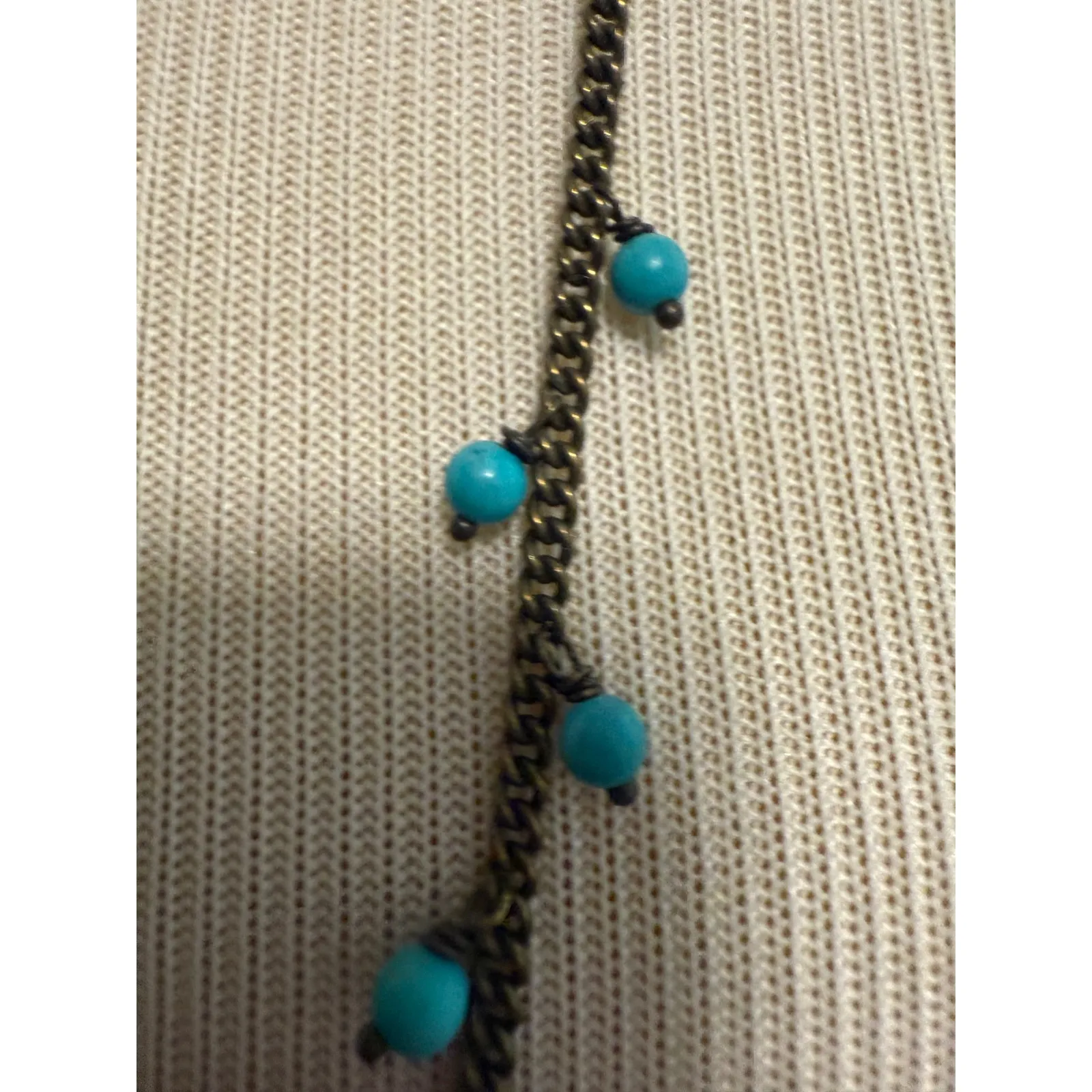 Lena‎ LeMevard Bronze Tone Turquoise Beads Long Circle Pendant Necklace Blue - Image 3