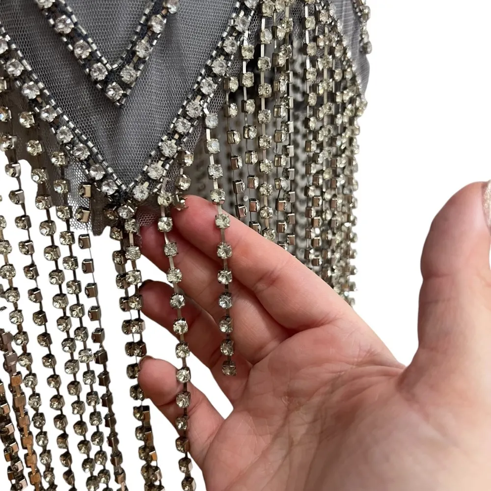 NEW NWT ASOS Design Halter Crystal Embellished Fringe Dress In Silver - Image 8