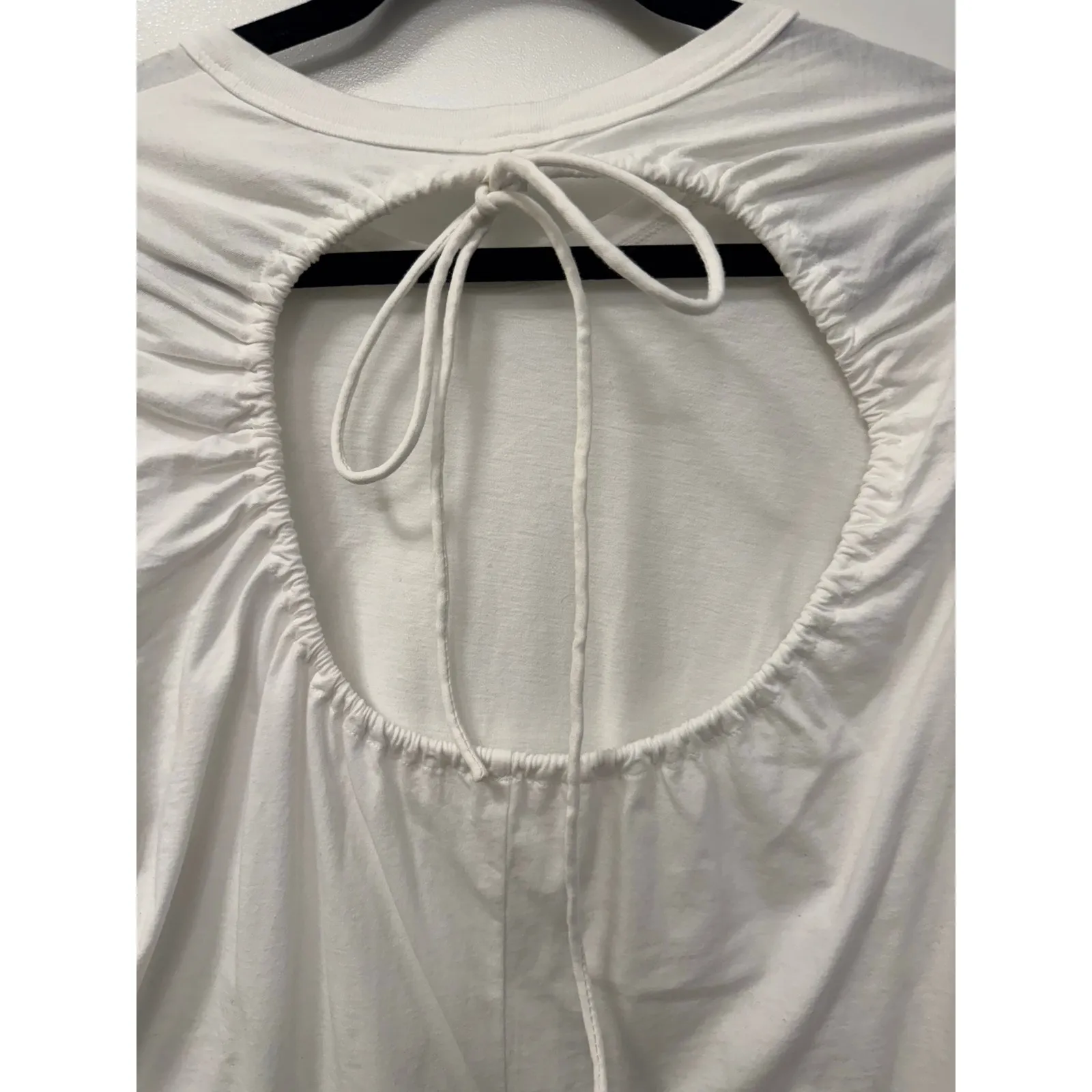 A.L.C Marco T-Shirt Women's L White Cotton Open Tie Back Crew Neck Long Sleeve - Image 8