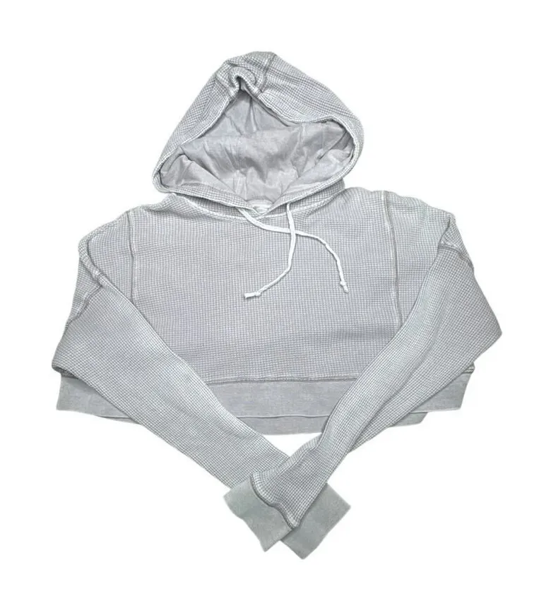 Mono B Cropped Hoodie – Size Large – Light Grey, 100% Cotton, Waffle Knit Gray - Image 1