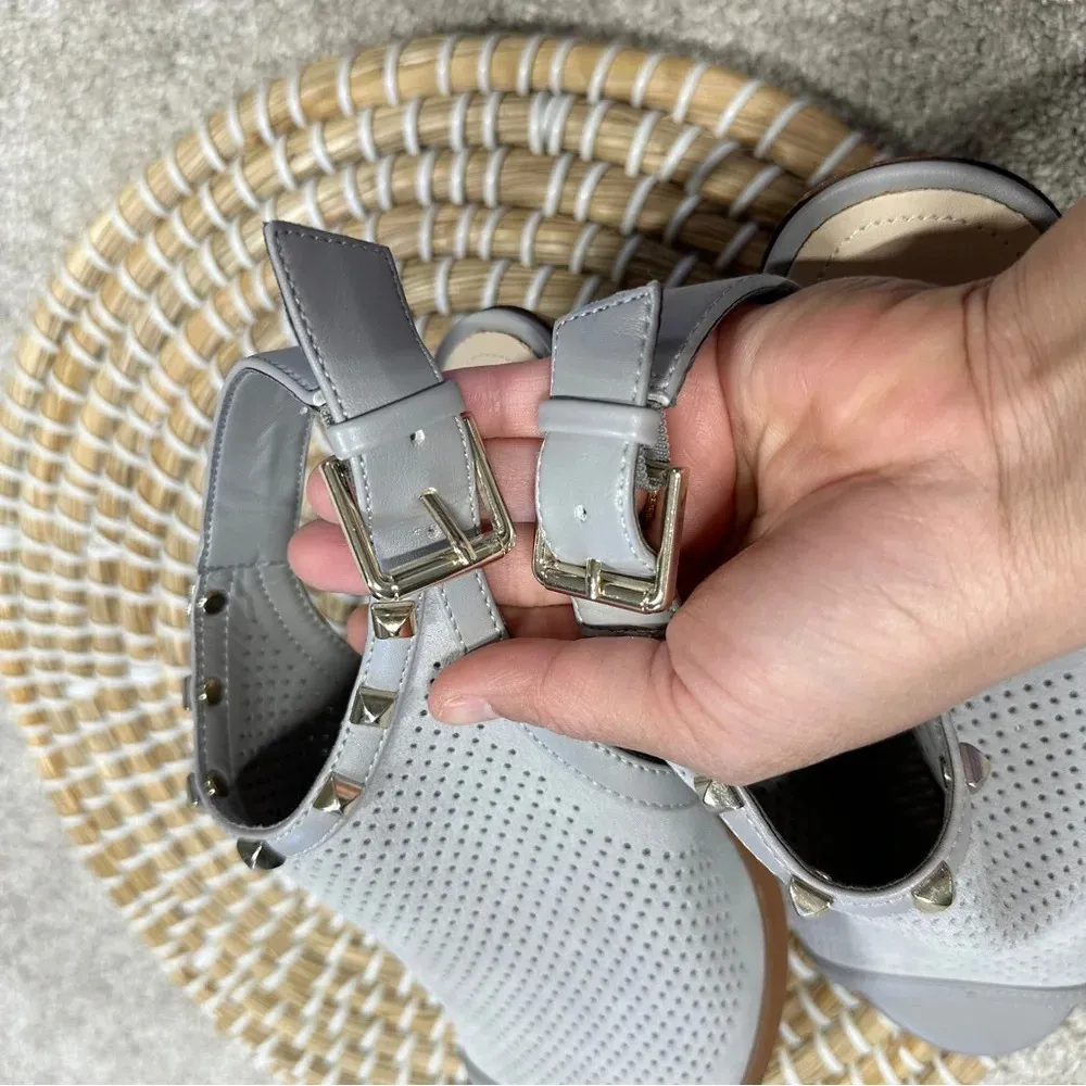 Marc Fisher Grey Suede Perforated Parso Studded Heeled Sandal Size 6.5 - Image 11