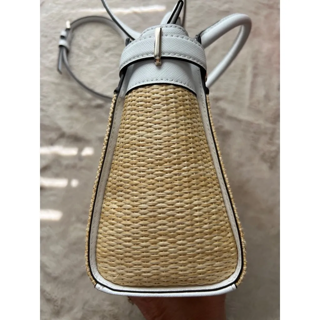 Kate Spade New York Wicker & White Leather Small Satchel Crossbody Bag - Image 5