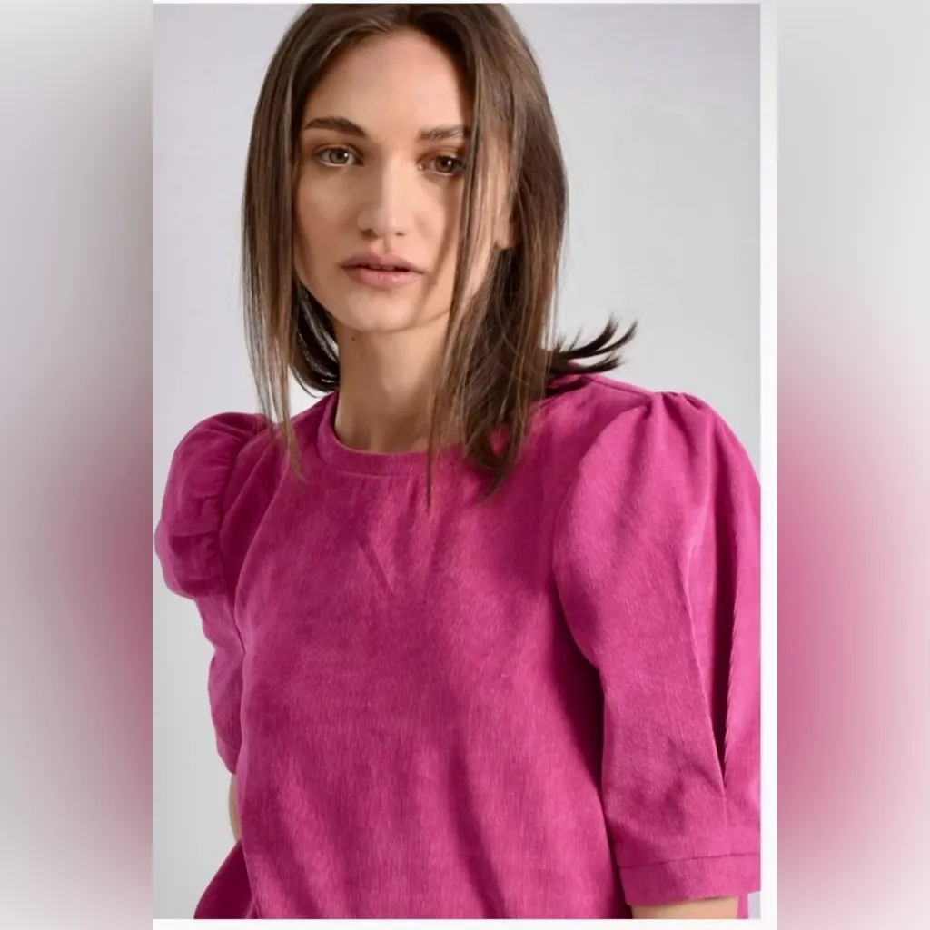 Molly Bracken Puff Sleeve Corduroy Shift Dress In Raspberry Size XS - Image 8