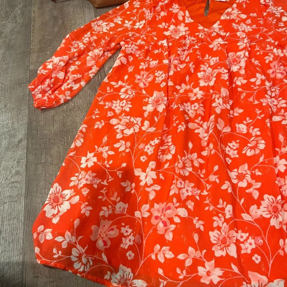 Pink Lily orange babydoll dress with white big flowers L - Image 5