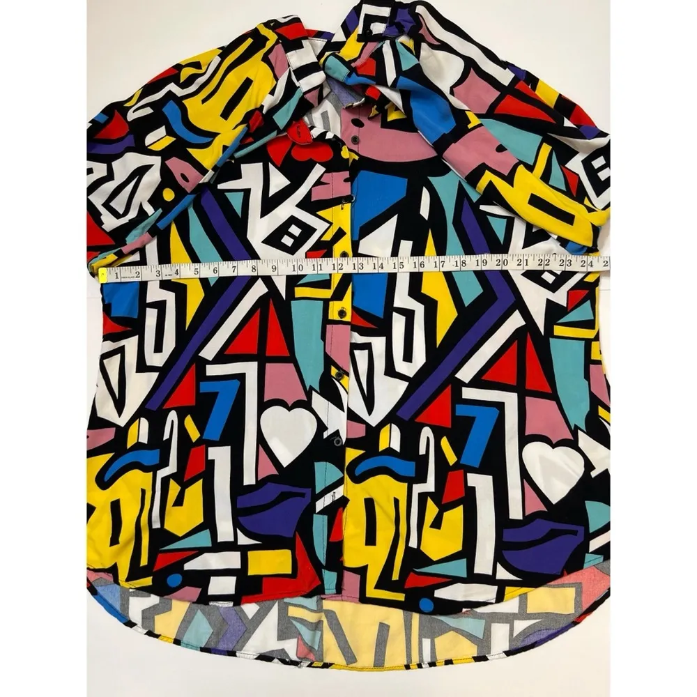 Big Dart Multicolor Abstract Long Sleeve Button Down Blouse Shirt Sz 54 … Red - Image 5