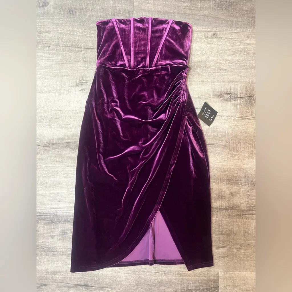 LULUS Glamorous Celebrations Dark Purple Velvet Strapless Tulip Dress - Image 4