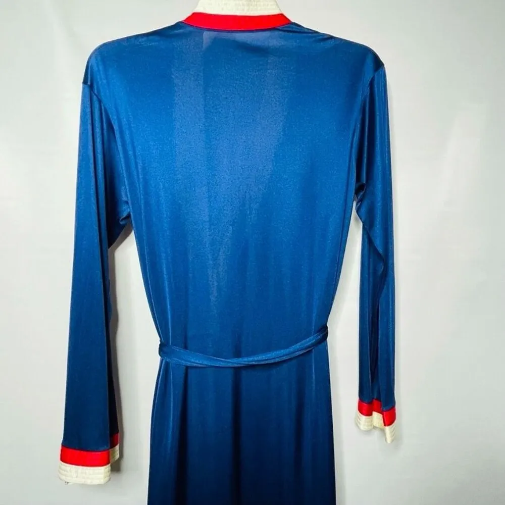 Vintage Tom Bezduda Womens Robe Blue Stripes Small Nylon Made USA House Coat u Size undefined - Image 6