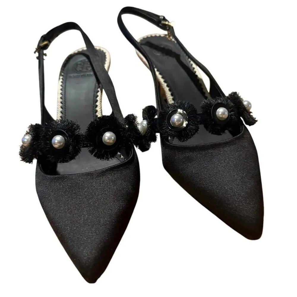 Tory Burch Penelope Black Slingback Heels Sz. 6.5 - Image 2