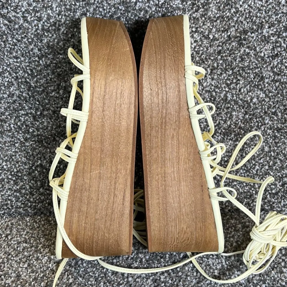 x Free People Platform Sandals Womens 8 Cream Lace Up Wedges - Image 11