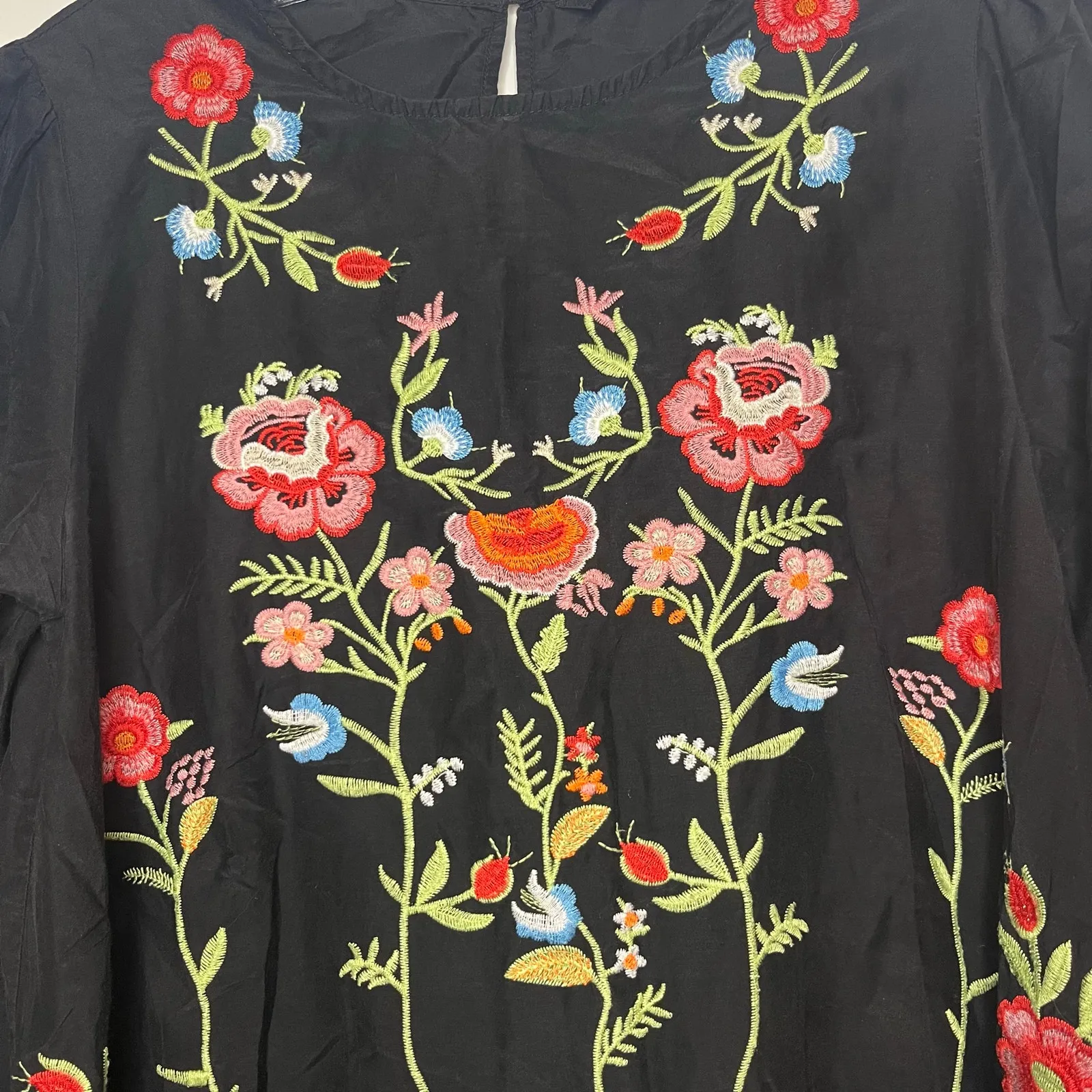 Zara Embroidered Bird & Floral Black Shift Dress Cottagecore Bohemian Sz Small - Image 7