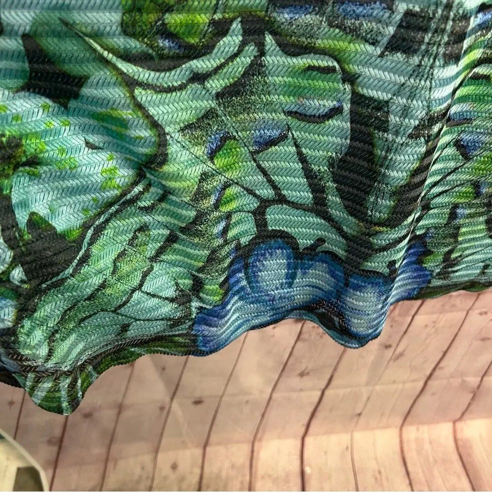 Emerald Beach V neck floral print tropical cover up dress size Large non slip Blue - Image 7