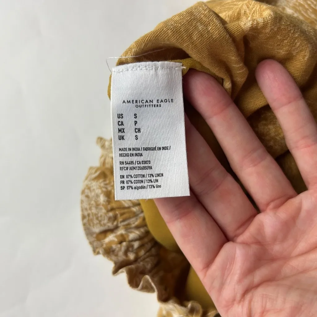 American Eagle Mustard Tropical Print Linen Blend Cropped Pant S - Image 6